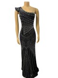 Women Soid Bodycon Slash Shoulder Sequin Dress