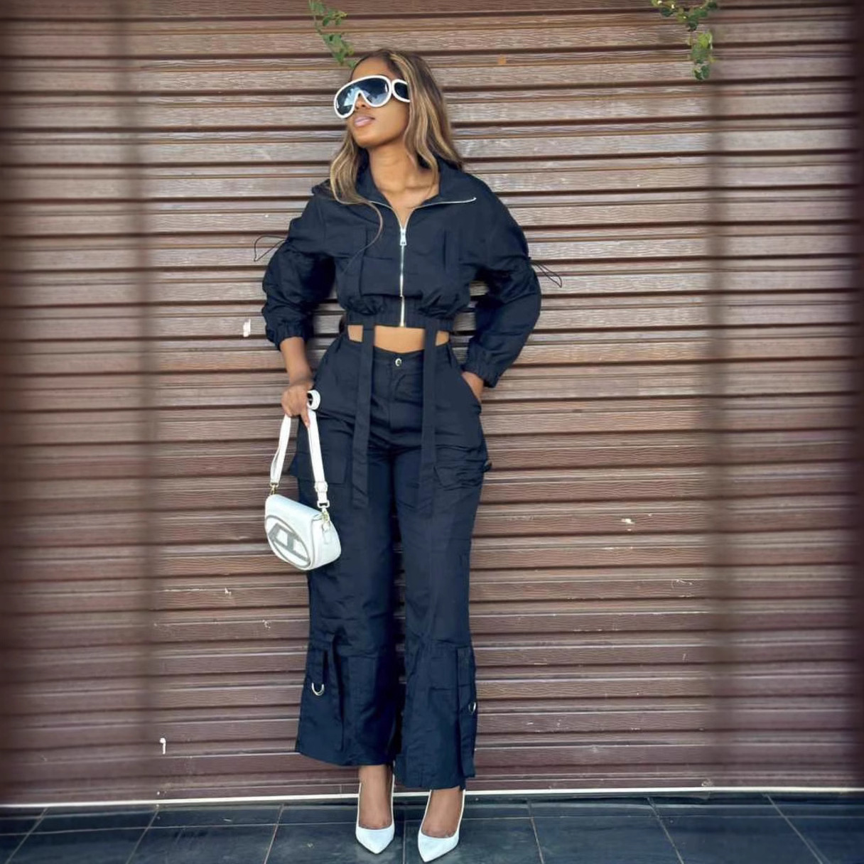African Women Soid Casual Top and trousers Two Piece Set