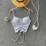 Women Sexy Summer Candy Color Drawstring Crop Tank Top
