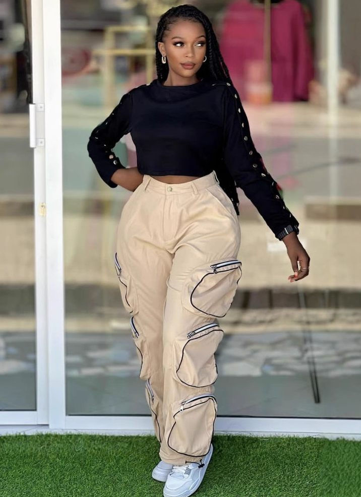 African Women Top and Cargo trousers Casual Two Piece Set