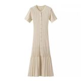 Women Bell Bottom Sleeve Knitting Round Neck Dress