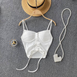 Women Sexy Summer Candy Color Drawstring Crop Tank Top