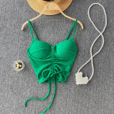 Women Sexy Summer Candy Color Drawstring Crop Tank Top