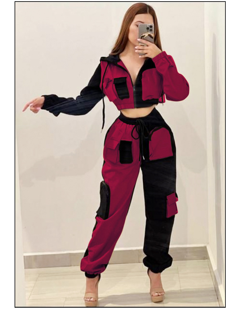 Women Double-piece hooded Top and trousers Casual Two Piece Set