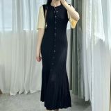 Women Bell Bottom Sleeve Knitting Round Neck Dress