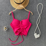 Women Sexy Summer Candy Color Drawstring Crop Tank Top