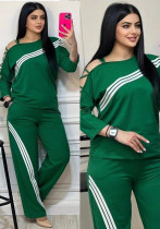 Women Twill color matching Casual Top and trousers Two Piece Set