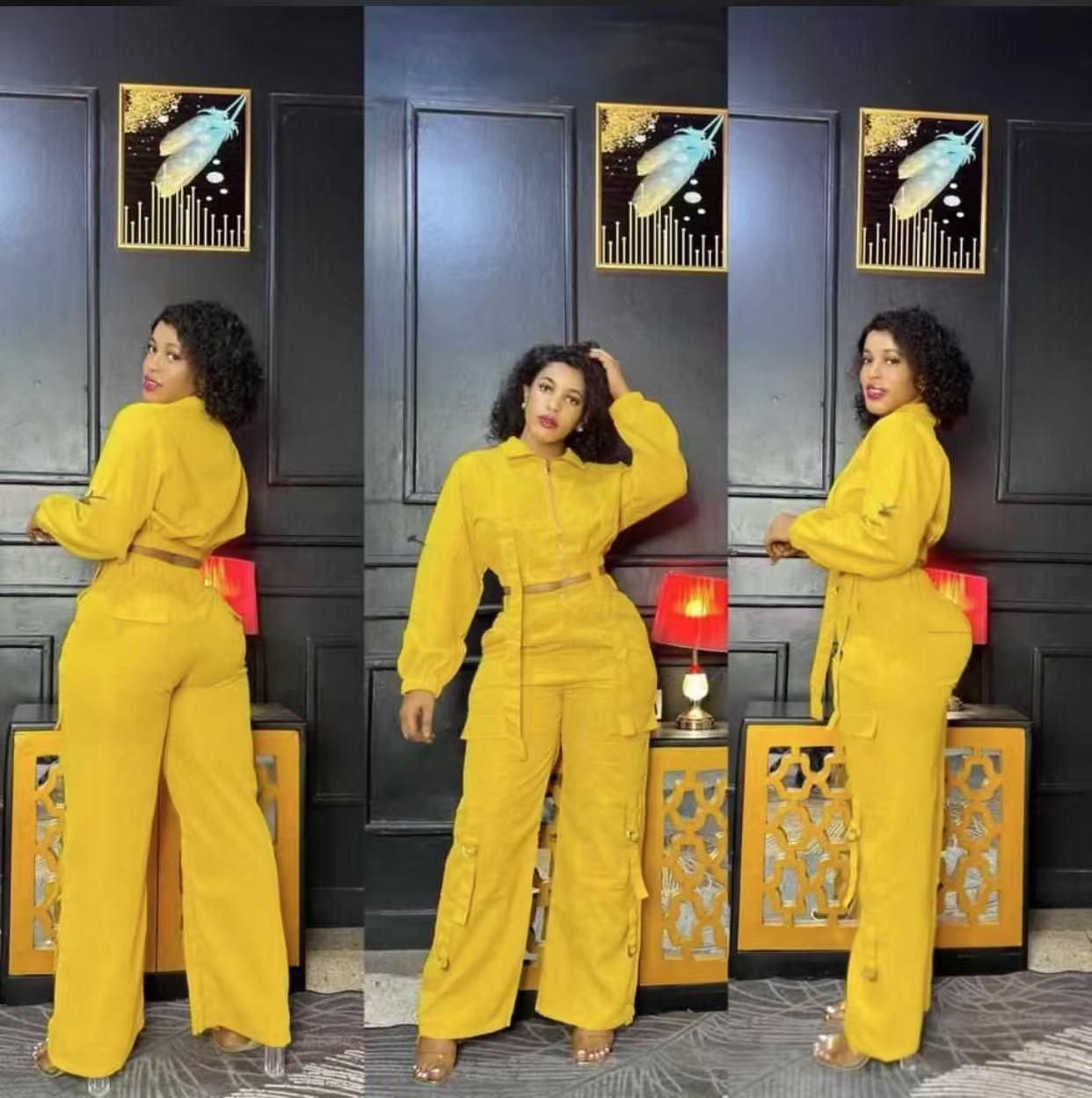 African Women Soid Casual Top and trousers Two Piece Set