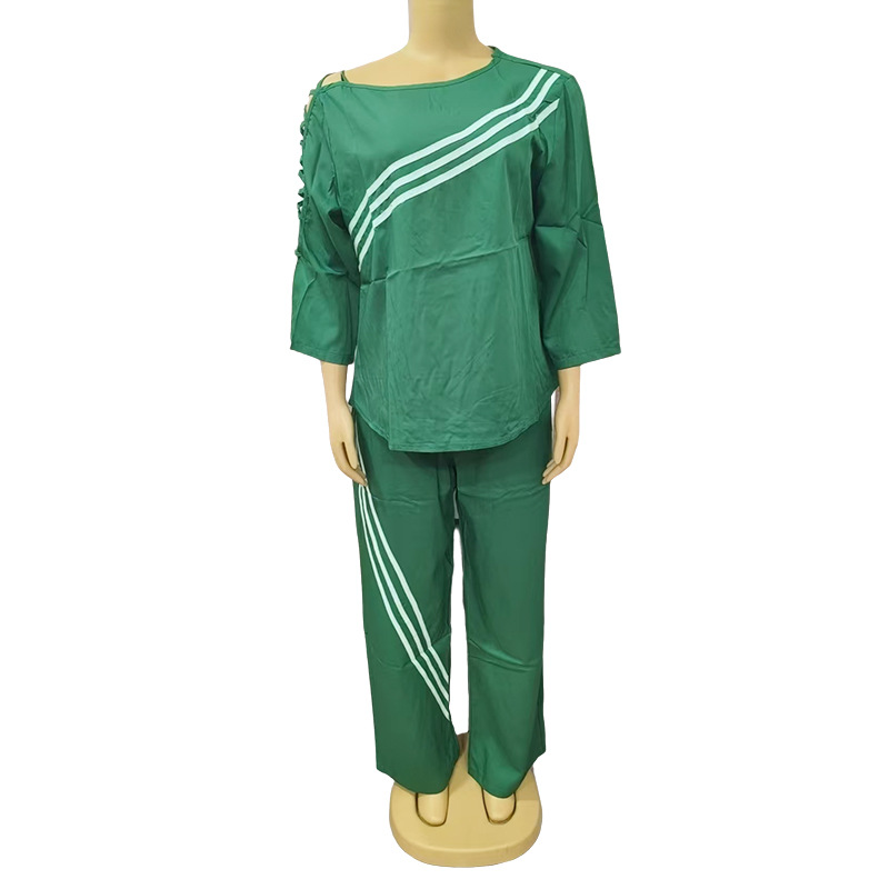 Women Twill color matching Casual Top and trousers Two Piece Set