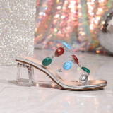 Women transparent crystal heel outdoor sandals