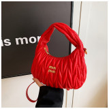 Women pleated cloud bag crossbody handbag single shoulder crescent bag