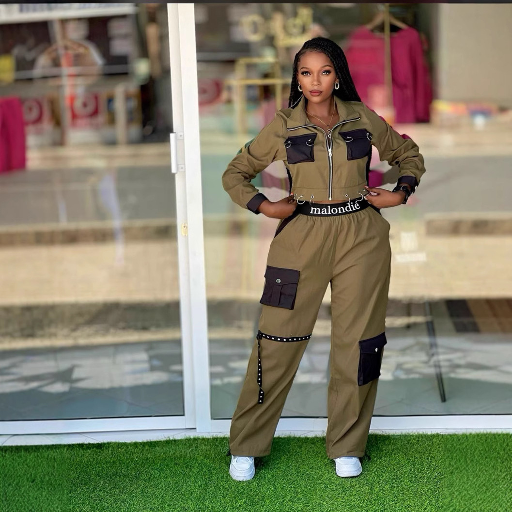 African Women Top and Cargo trousers Casual Two Piece Set