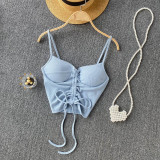 Women Sexy Summer Candy Color Drawstring Crop Tank Top