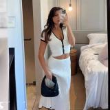 Women spring and summer elegant top and skirt two piece set