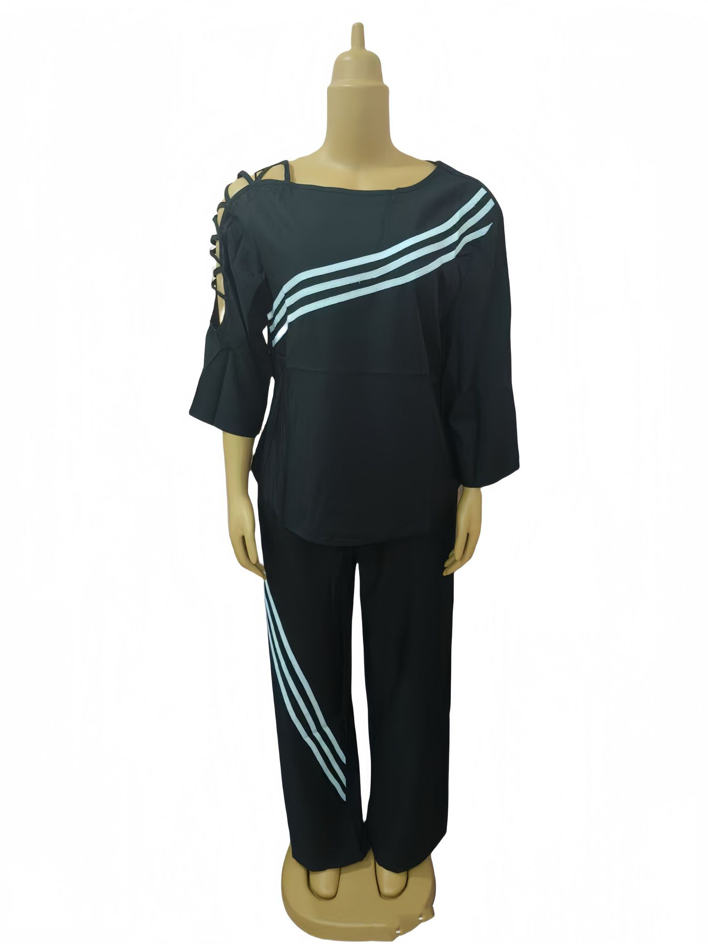 Women Twill color matching Casual Top and trousers Two Piece Set