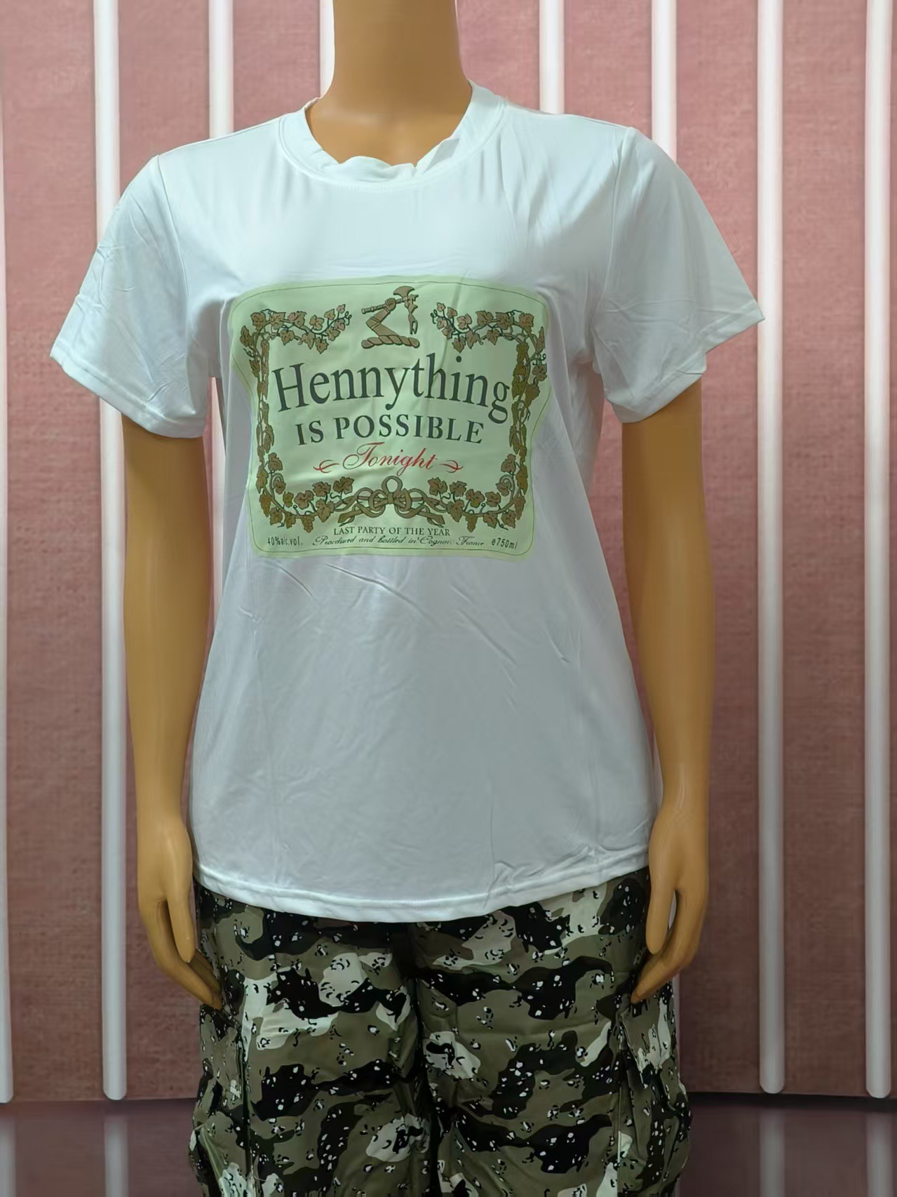 Women Plus Size Round Neck short-sleeved T-shirt camouflage trousers Casual sports Two Piece Set