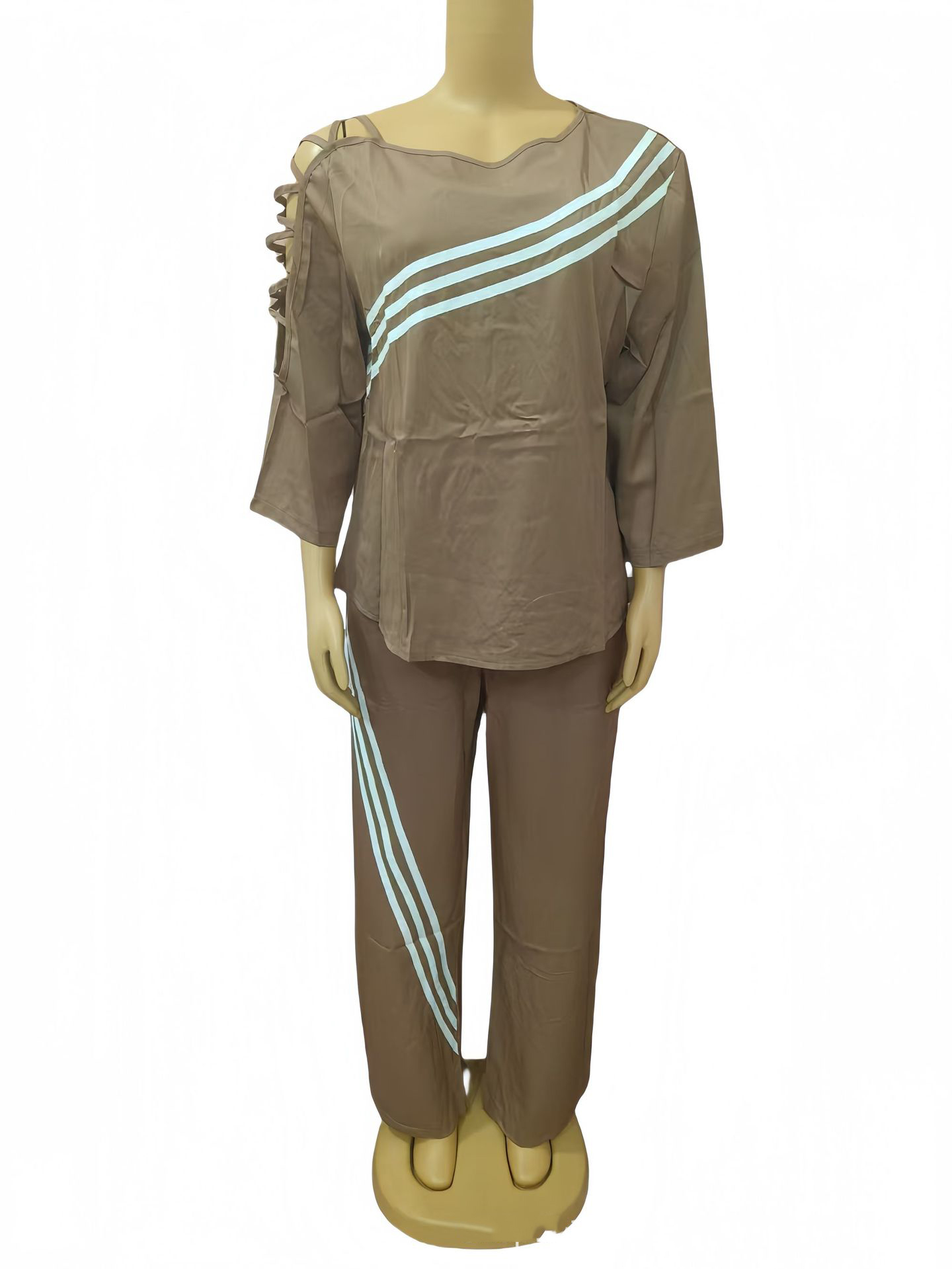 Women Twill color matching Casual Top and trousers Two Piece Set