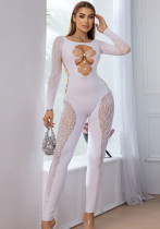 Women autumn sexy off-shoulder pearl button long-sleeved Jumpsuit