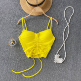 Women Sexy Summer Candy Color Drawstring Crop Tank Top