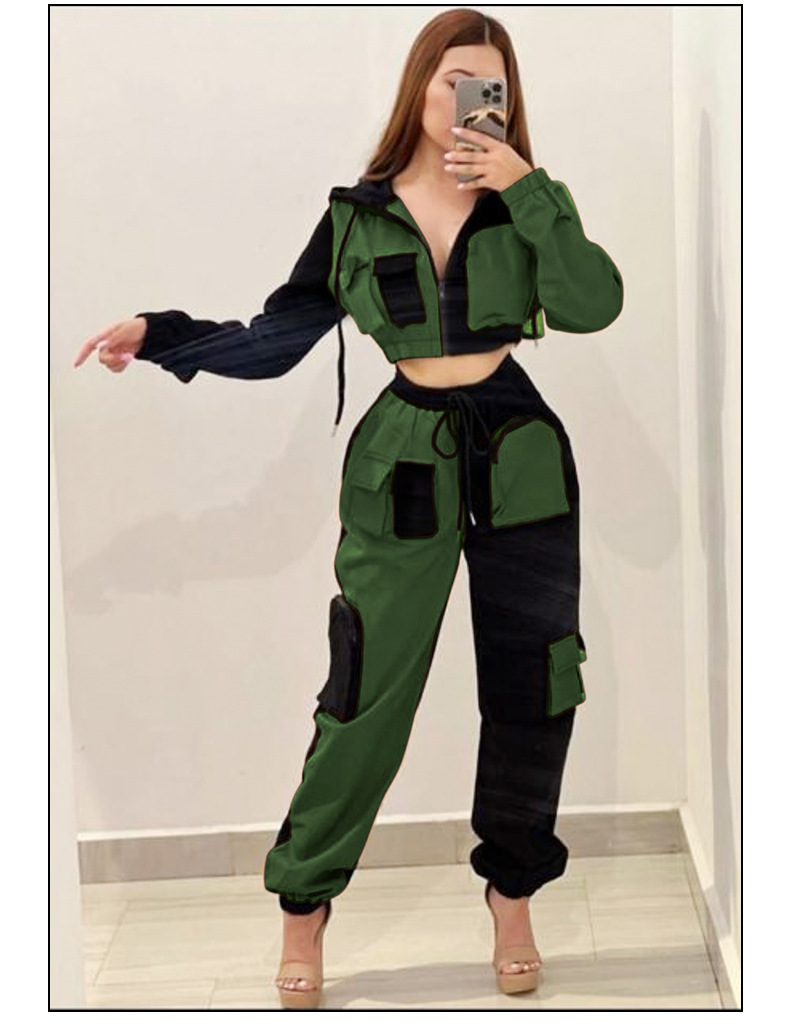 Women Double-piece hooded Top and trousers Casual Two Piece Set