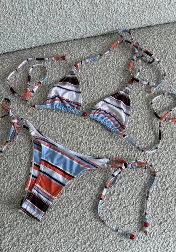 Women striped printed lace-up sexy bikini Two Pieces swimwear