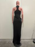 Women Summer Half-High Neck Sexy Sleeveless Patchwork Hollow Dress