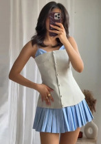 Women Spring Summer Sexy Patchwork Sleeveless Strap Dress