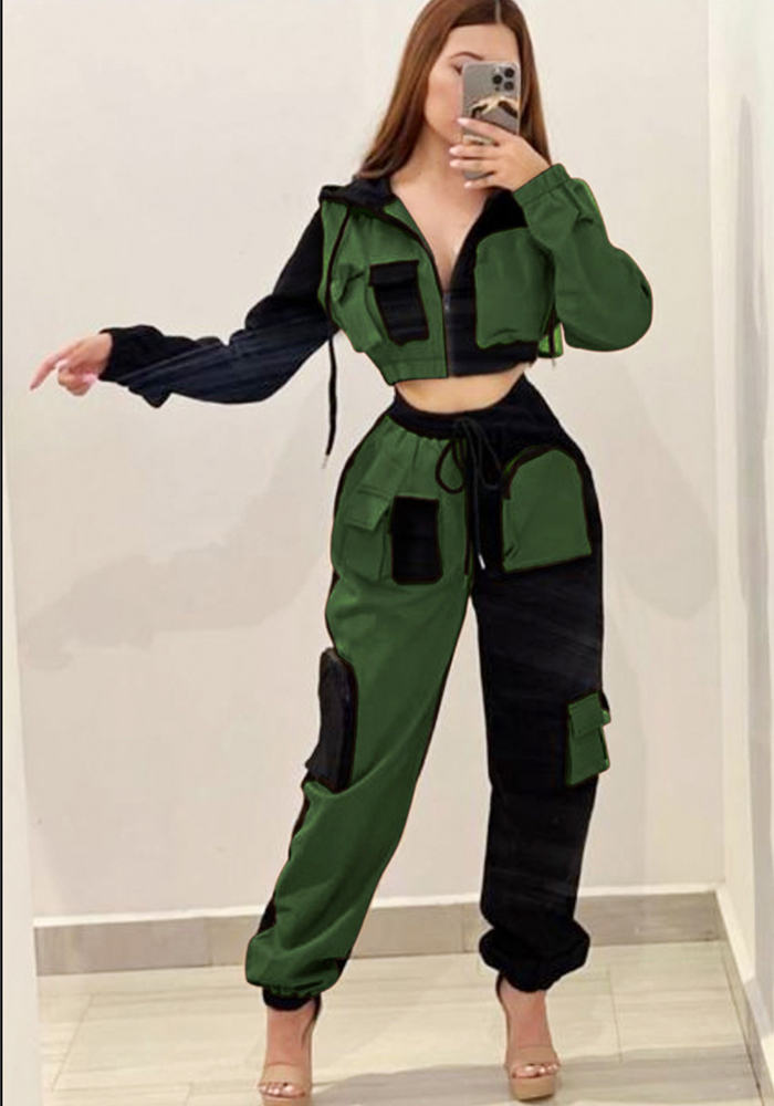 Women Double-piece hooded Top and trousers Casual Two Piece Set