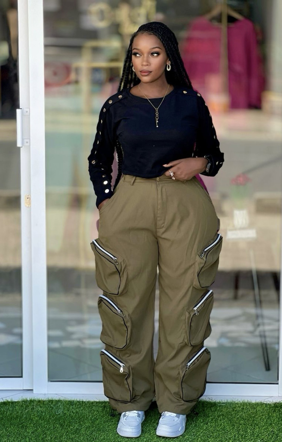 African Women Top and Cargo trousers Casual Two Piece Set