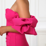 Women Sexy Nightclub Party Formal Party Off Shoulder Side Slit Puff Sleeve Bandage Dress