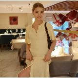Women Bell Bottom Sleeve Knitting Round Neck Dress