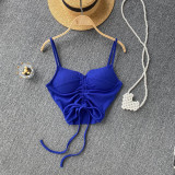 Women Sexy Summer Candy Color Drawstring Crop Tank Top