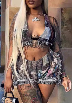 Women’s High-Waist Printed Shorts & Bra Set Women’s High-Waist Printed Shorts & Bra Set