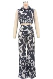 Casual Sleeveless Turn-Down Collar Top and Pants Two-Piece Set