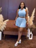 Women's Sleeveless Pleated Vest and Skirt Casual Set