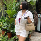 Africa Plus-Size Casual Solid Color Shirt and Shorts Two-Piece Set