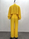 Women's Pleated Slash Shoulder Top and Pants Africa Chic Set