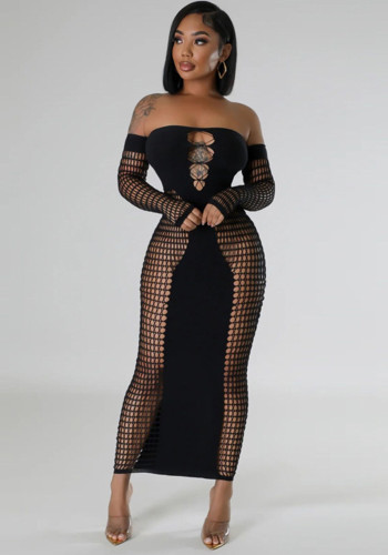 Knitted Hollow Out Long Sleeve Bodycon Dress