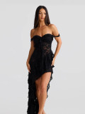 Summer Women's Sexy Lace See-Through Irregular Strapless Dress