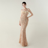 Velvet Sequin Feather Fishtail A-Line Evening Gown