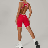 Low-Back Contrast Color Yoga Jumpsuit Butt-Lifting Sportswear