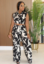 Casual Sleeveless Turn-Down Collar Top and Pants Two-Piece Set Casual Sleeveless Turn-Down Collar Top and Pants Two-Piece Set