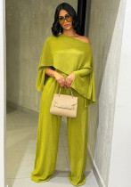 Women's Pleated Slash Shoulder Top and Pants Africa Chic Set Women's Pleated Slash Shoulder Top and Pants Africa Chic Set