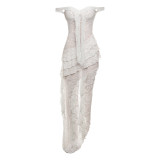 Summer Women's Sexy Lace See-Through Irregular Strapless Dress
