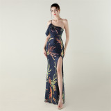 Sequin Mesh Off-Shoulder High Slit Fishtail Party Dress