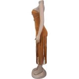 Strapless Low Back Fringe Dress
