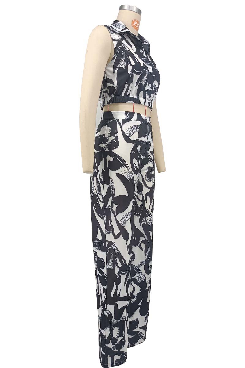 Casual Sleeveless Turn-Down Collar Top and Pants Two-Piece Set