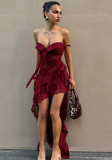Summer Women's Sexy Lace See-Through Irregular Strapless Dress