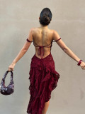 Summer Women's Sexy Lace See-Through Irregular Strapless Dress
