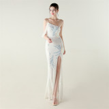 Sequin Mesh Off-Shoulder High Slit Fishtail Party Dress